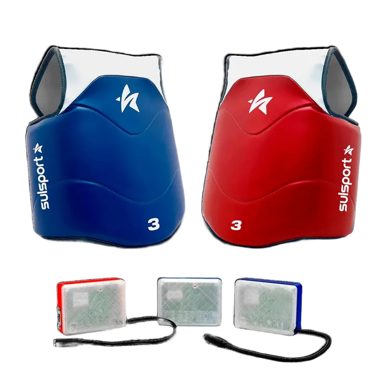 Kit Básico SPE: coletes eletrônicos azul e vermelho, controle de árbitro e receptores
